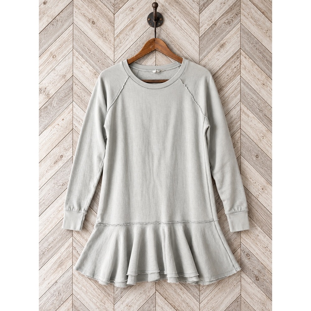 American Eagle Sweatshirt Dress Ruffle Hem Raw Edge Light Blue Medium